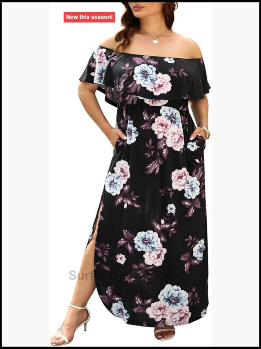 Plus Size Off Shoulder Maxi Dress Loose Summer Slit Floral Pockets